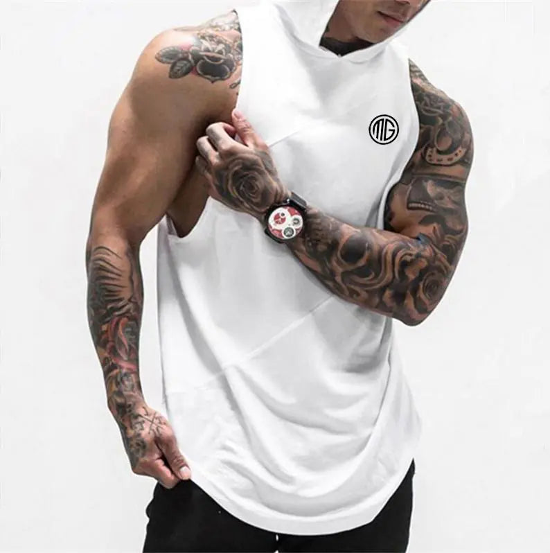 Men's Cotton Mesh Gym Vest - Loose Sleeveless Hoodie